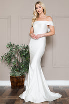 Mermaid Long Evening & Wedding Dress, Off Shoulder, Fitted-smcdress