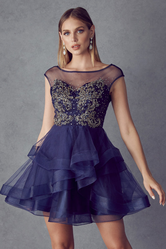 Lace Applique Bodice Dress for Cocktail & Homecoming-smcdress