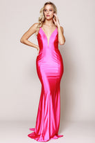 V-Neck Mermaid Dress w/ Straps & Open Back for Evening & Prom-smcdress