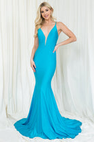 V-Neck Mermaid Dress w/ Straps & Open Back for Evening & Prom-smcdress