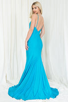 V-Neck Mermaid Dress w/ Straps & Open Back for Evening & Prom-smcdress