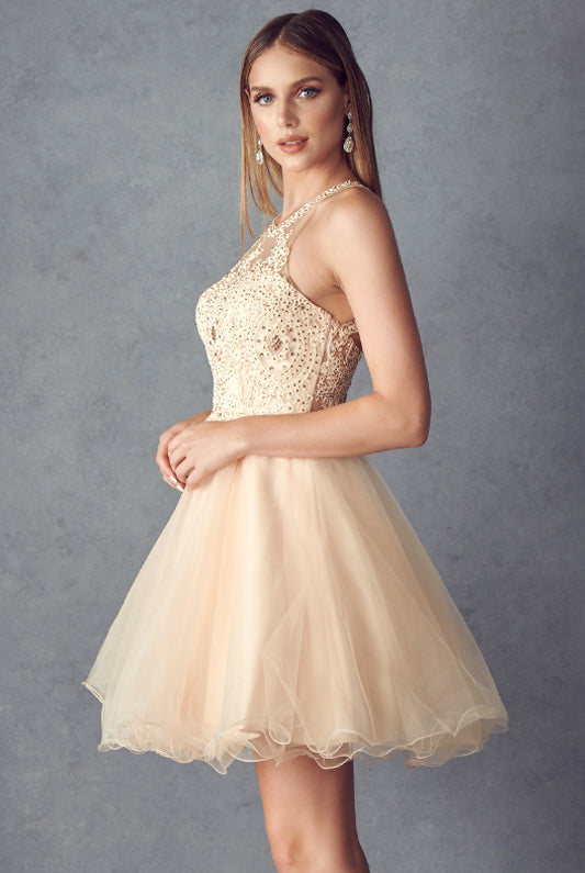 Short Fit & Flare Halter Dress for Cocktail & Homecoming-smcdress