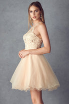 Short Fit & Flare Halter Dress for Cocktail & Homecoming-smcdress