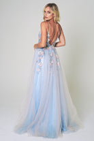 3D Flowers Long Prom Dress, Spaghetti Straps, Side Slit-smcdress