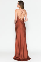 Long Satin Wedding & Evening Dress, Cowl Neck, Spaghetti Straps-smcdress
