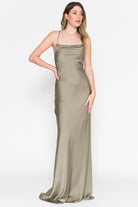 Long Satin Wedding & Evening Dress, Cowl Neck, Spaghetti Straps-smcdress