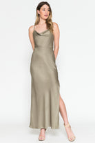 Satin Side Slit Criss Cross Back Midi Dress-smcdress