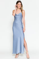 Satin Side Slit Criss Cross Back Midi Dress-smcdress