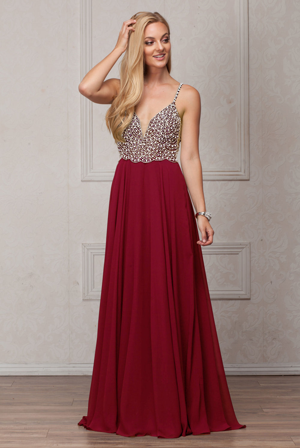 Embroidered Bodice Tulle Skirt Long Evening Dress for Mother of the Bride-smcdress