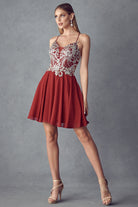 Rhinestone embellished chiffon short dress-smcdress