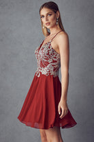 Rhinestone embellished chiffon short dress-smcdress