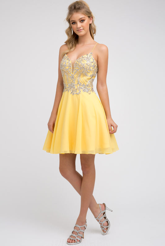 Rhinestone embellished chiffon short dress-smcdress