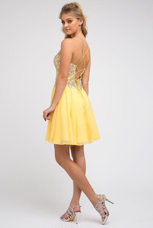 Rhinestone embellished chiffon short dress-smcdress