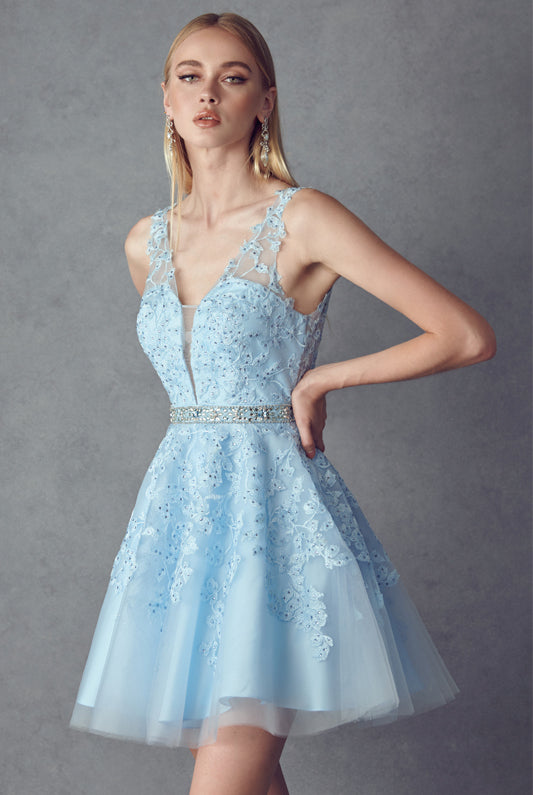 Floral Lace Appliqué Short Cocktail Dress-smcdress