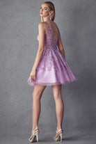 Floral lace appliqued short dress-smcdress