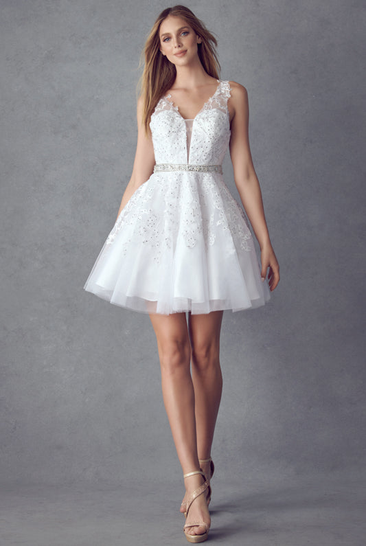 Floral Lace Appliqué Short Cocktail Dress-smcdress