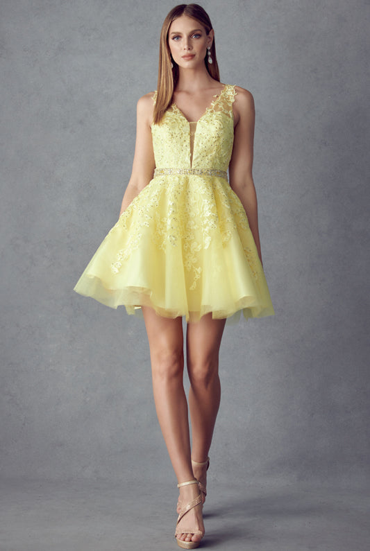 Floral Lace Appliqué Short Cocktail Dress-smcdress