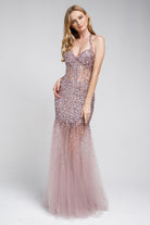 Embroidered Sequins Long Prom Dress with Open Back-smcdress