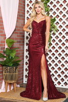 Sequin Spaghetti Strap Prom Dress w/Zipper Back-smcdress