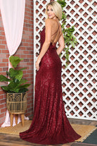 Sequin Spaghetti Strap Prom Dress w/Zipper Back-smcdress