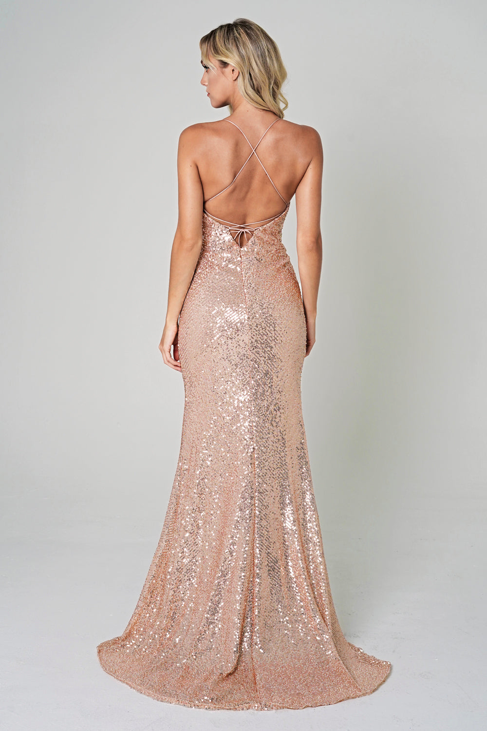 Sequin Spaghetti Strap Prom Dress w/Zipper Back-smcdress