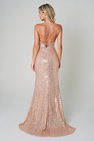 Sequin Spaghetti Strap Prom Dress w/Zipper Back-smcdress
