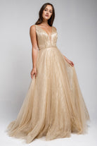 Glitter V-Neck Long Wedding & Prom Dress-smcdress