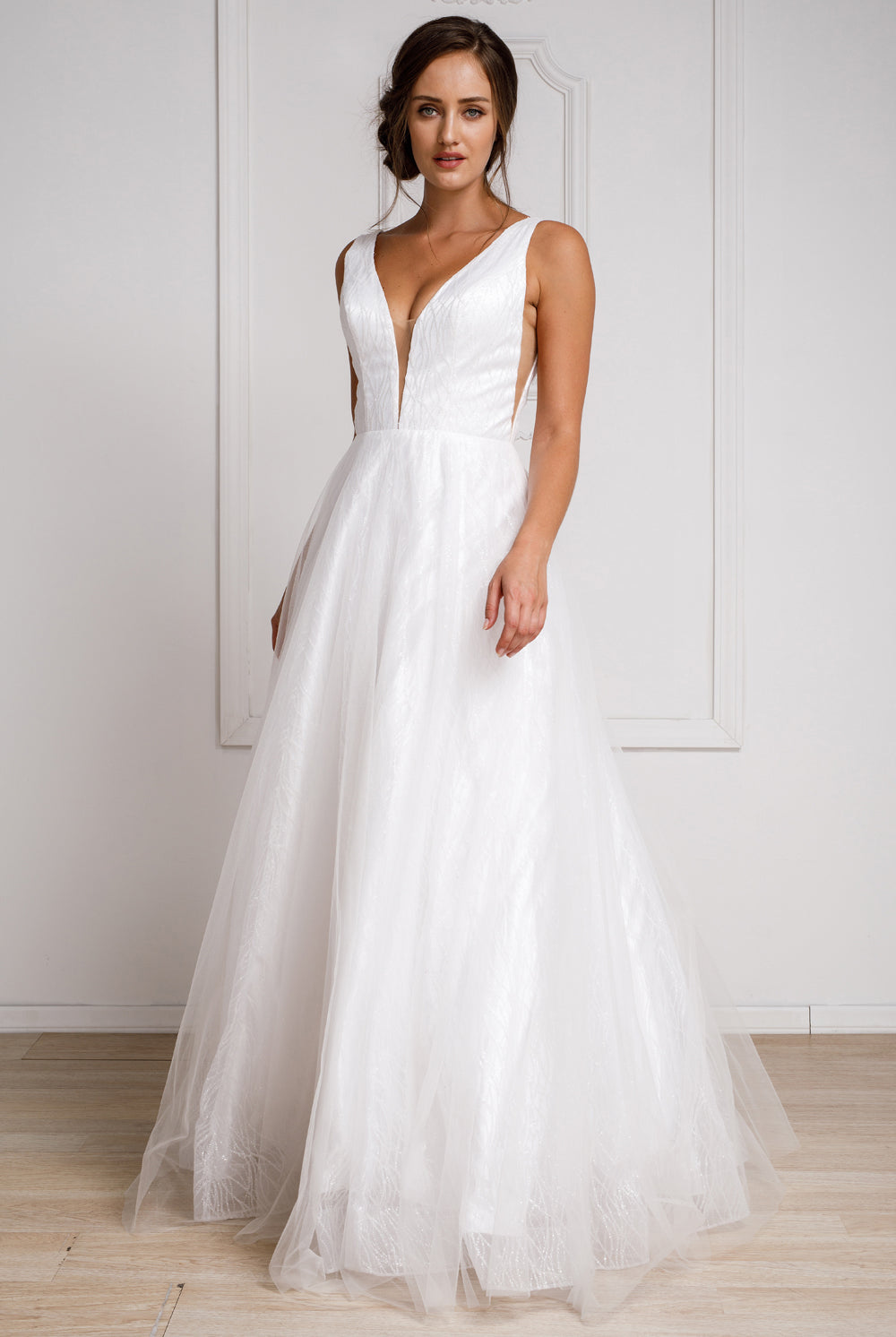 Glitter V-Neck Long Wedding & Prom Dress-smcdress