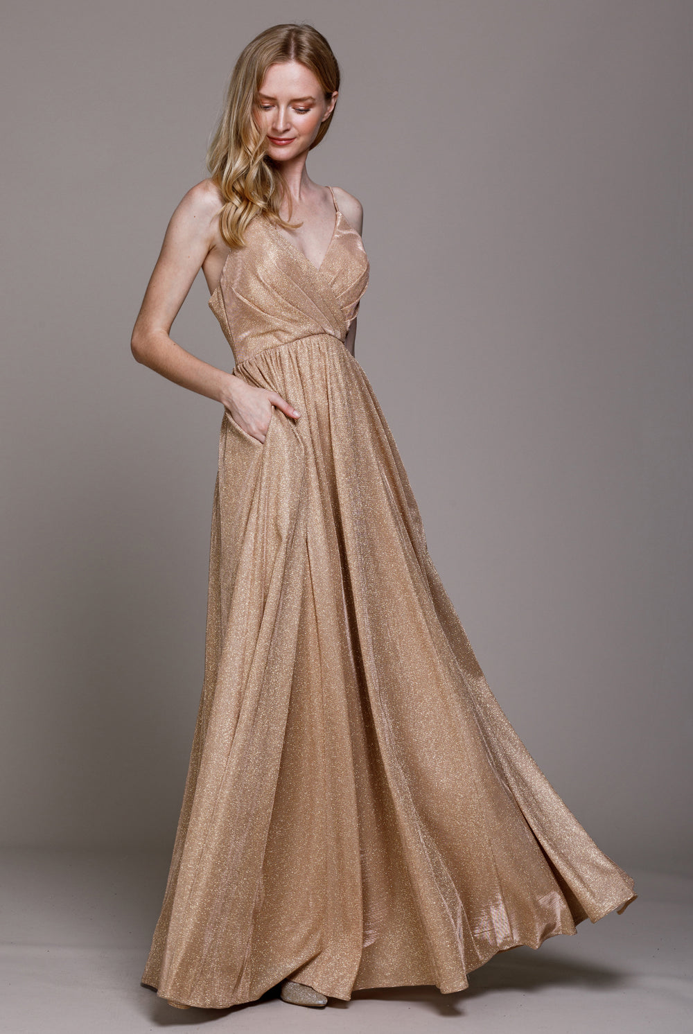 A-Line Glitter Dress with Side Zip for Bridesmaids & Prom-smcdress