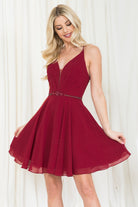 V-Neck Short Dress w/ Illusion Waist Detail-smcdress