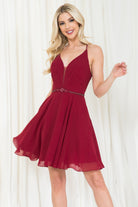 V-Neck Short Dress w/ Illusion Waist Detail-smcdress