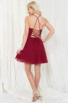 V-Neck Short Dress w/ Illusion Waist Detail-smcdress