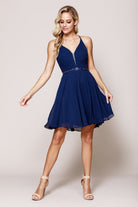 V-Neck Short Dress w/ Illusion Waist Detail-smcdress