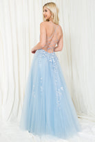 Embroidered Bodice Slit Long Prom Dress-smcdress
