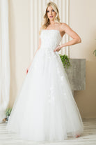 Embroidered Bodice Slit Long Prom Dress-smcdress