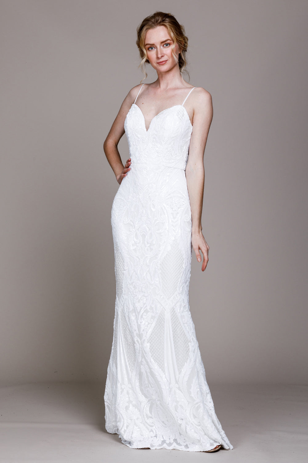 Illusion V-Neck Sequin Prom Dress-smcdress