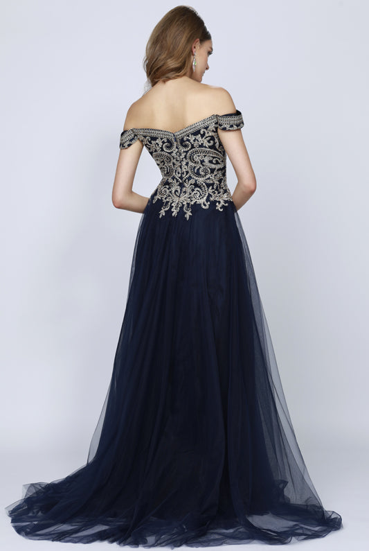 Embroidered off the shoulder prom ballgown-smcdress
