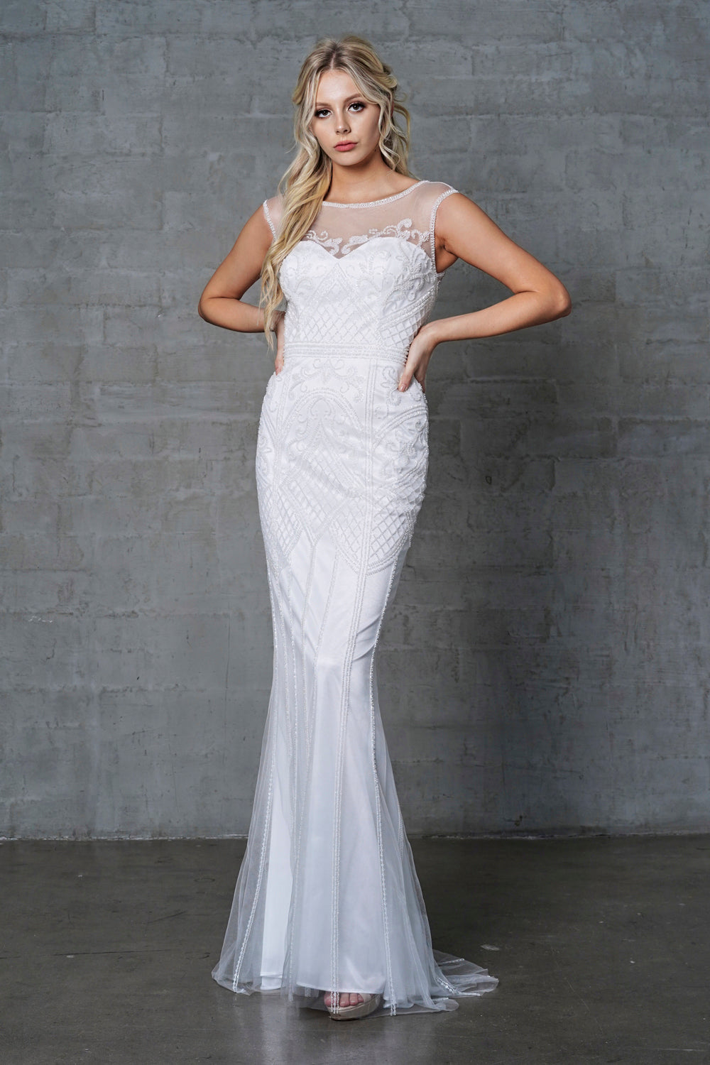 Embroidered Lace Sleeves Long MOB Dress-smcdress
