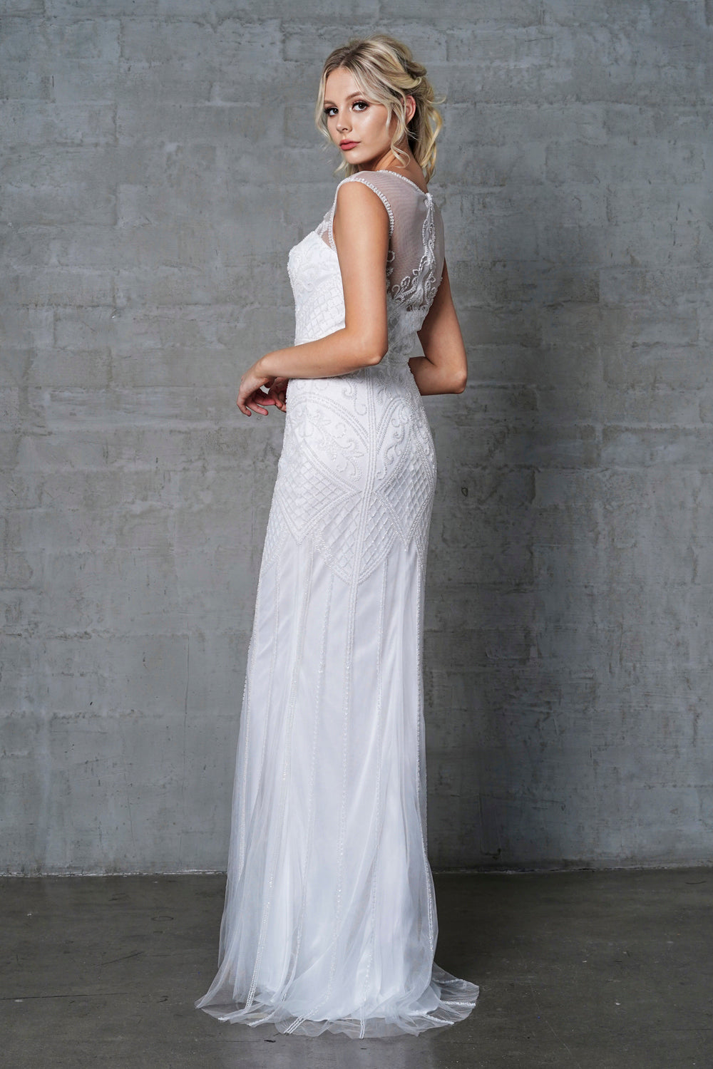 Embroidered Lace Sleeves Long MOB Dress-smcdress