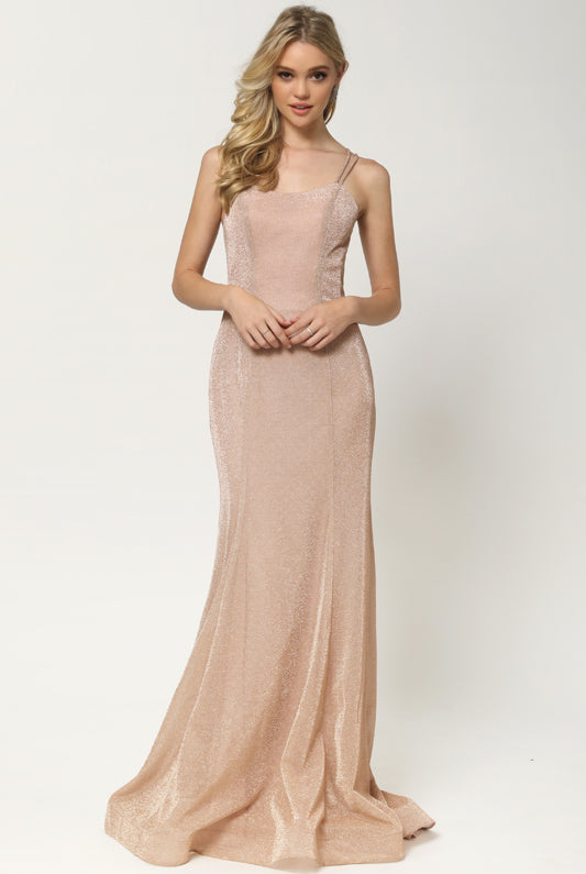 Criss cross back V neck glitter fitted prom dress-smcdress