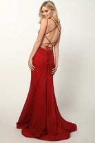 Open-Back V-Neck Long Prom Dress, Fitted-smcdress
