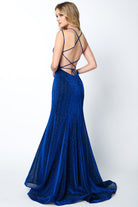 Open-Back V-Neck Long Prom Dress, Fitted-smcdress
