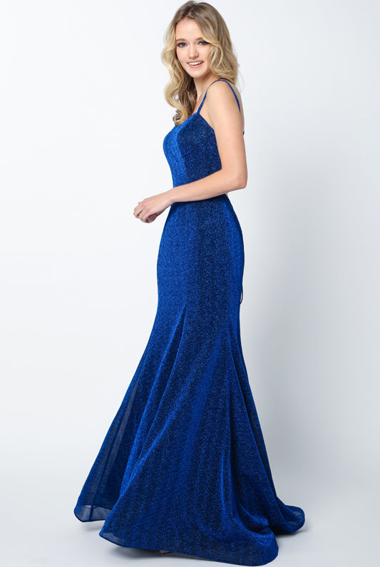 Criss cross back V neck glitter fitted prom dress-smcdress