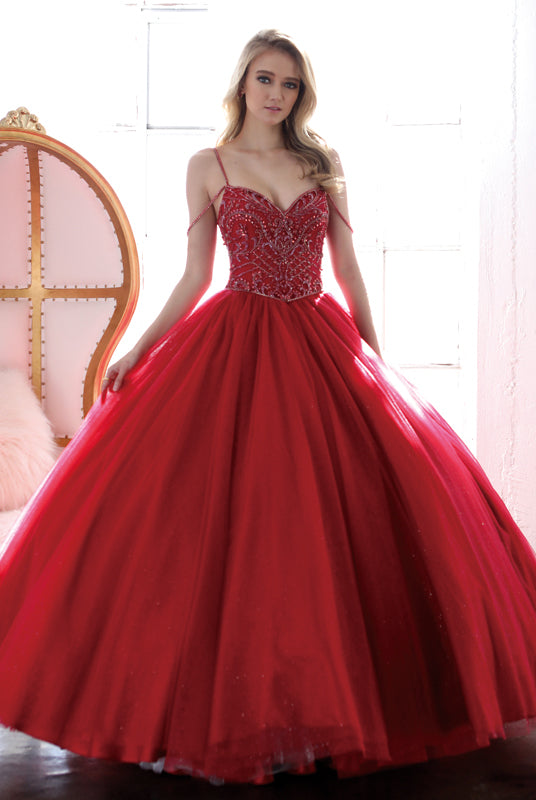 Beaded bodice and straps glitter mesh ball gown-smcdress