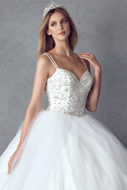 Beaded bodice and straps glitter mesh ball gown-smcdress