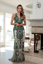 Fitted Sequined deep v neck mermaid Prom Evening Gown-smcdress