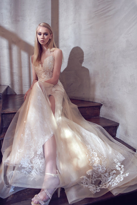 Spaghetti straps long train gown-smcdress