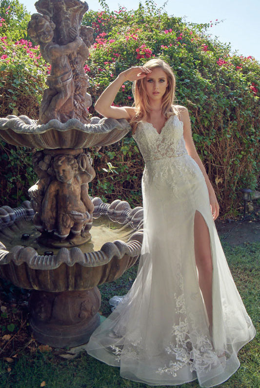 Spaghetti straps long train gown-smcdress