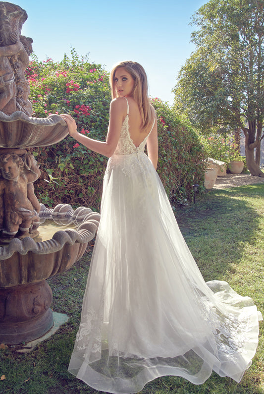 Spaghetti straps long train gown-smcdress