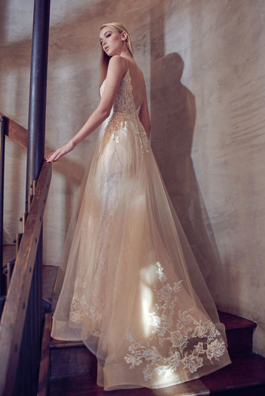 Spaghetti straps long train gown-smcdress